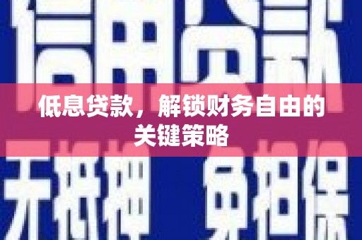 闵行低息贷款，解锁财务自由的关键策略